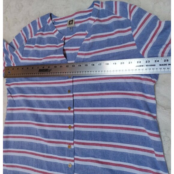Anne Klein Womens Button Up Top Knotted Elbow Stripes Multicolor Extra Large XL - Picture 8 of 9